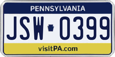 PA license plate JSW0399