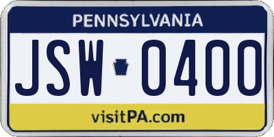 PA license plate JSW0400