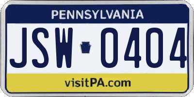 PA license plate JSW0404