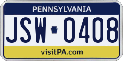 PA license plate JSW0408