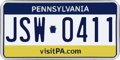 PA license plate JSW0411