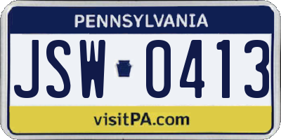 PA license plate JSW0413
