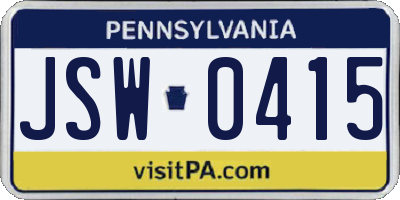 PA license plate JSW0415