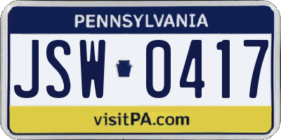 PA license plate JSW0417