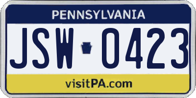 PA license plate JSW0423