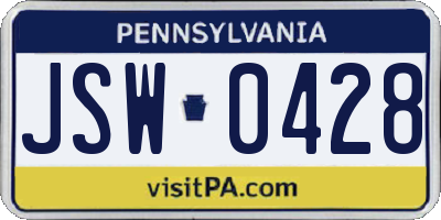 PA license plate JSW0428