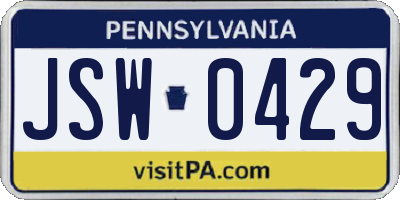 PA license plate JSW0429