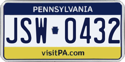PA license plate JSW0432
