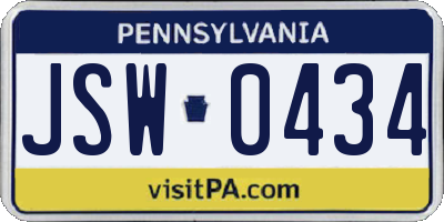 PA license plate JSW0434