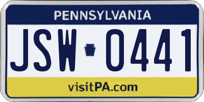 PA license plate JSW0441