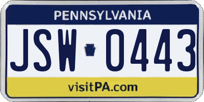 PA license plate JSW0443
