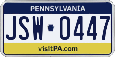 PA license plate JSW0447