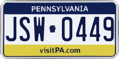 PA license plate JSW0449