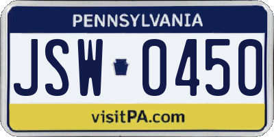 PA license plate JSW0450