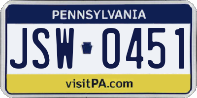PA license plate JSW0451