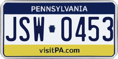 PA license plate JSW0453