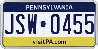 PA license plate JSW0455