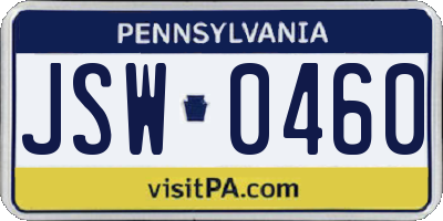 PA license plate JSW0460