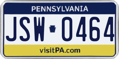 PA license plate JSW0464