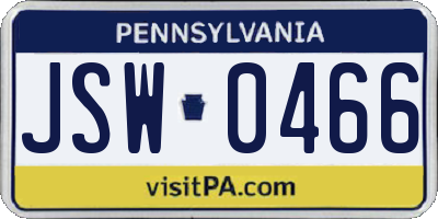PA license plate JSW0466