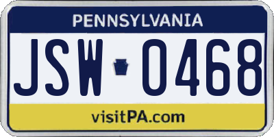 PA license plate JSW0468