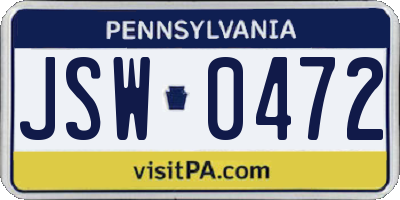 PA license plate JSW0472