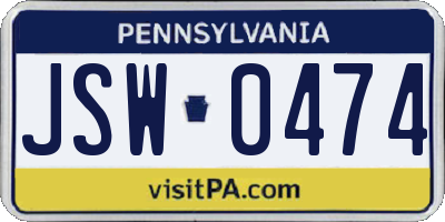 PA license plate JSW0474