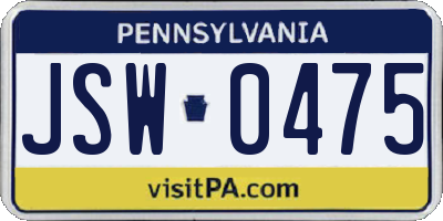 PA license plate JSW0475