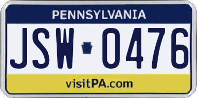 PA license plate JSW0476