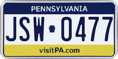 PA license plate JSW0477