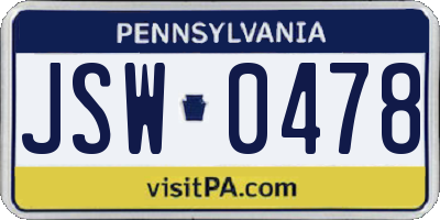 PA license plate JSW0478