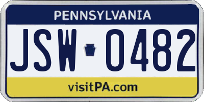PA license plate JSW0482