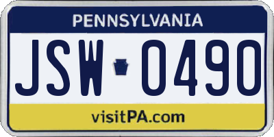 PA license plate JSW0490
