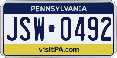 PA license plate JSW0492