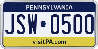 PA license plate JSW0500