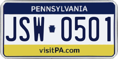 PA license plate JSW0501