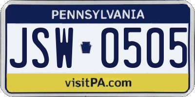 PA license plate JSW0505