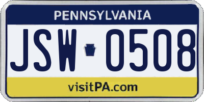 PA license plate JSW0508