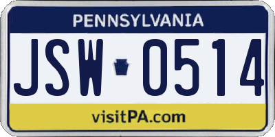 PA license plate JSW0514