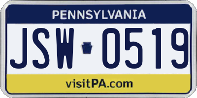 PA license plate JSW0519