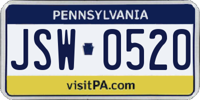 PA license plate JSW0520