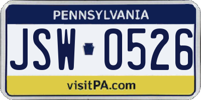 PA license plate JSW0526