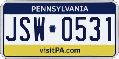 PA license plate JSW0531