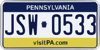 PA license plate JSW0533