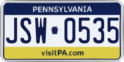 PA license plate JSW0535