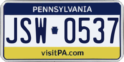 PA license plate JSW0537