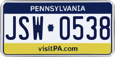 PA license plate JSW0538