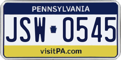 PA license plate JSW0545