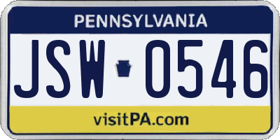 PA license plate JSW0546