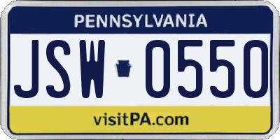PA license plate JSW0550
